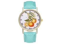 Relógio casual moderno para homens e mulheres com pulseira de couro, movimento de quartzo e design de frutas (verde menta)