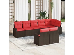Vidaxl Conjunto De Sofá De Jardim 8 Unid. Marrom E Vermelho Vime Pe