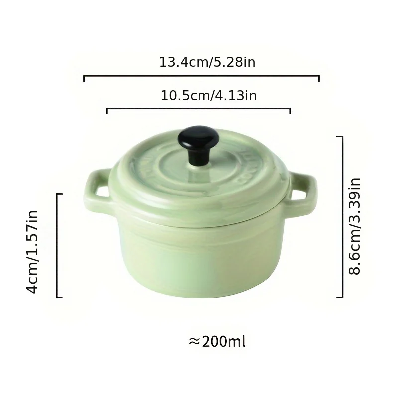 Tigela Pequena de Cerâmica com Tampa , Mini Tigela com Duas Alças, 200ml MDUG (verde)