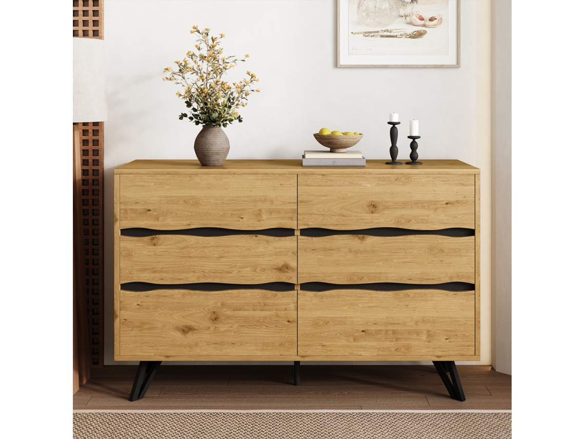 Cômoda Branca Moderna 76x120x40cm Com 6 Gavetas, Móvel Funcional E Versátil Para Quarto E Sala De Estar
