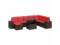 Conjunto 9 Sofás Jardim C/ Almofadões Vime Vidaxl Pe/acácia Castanho