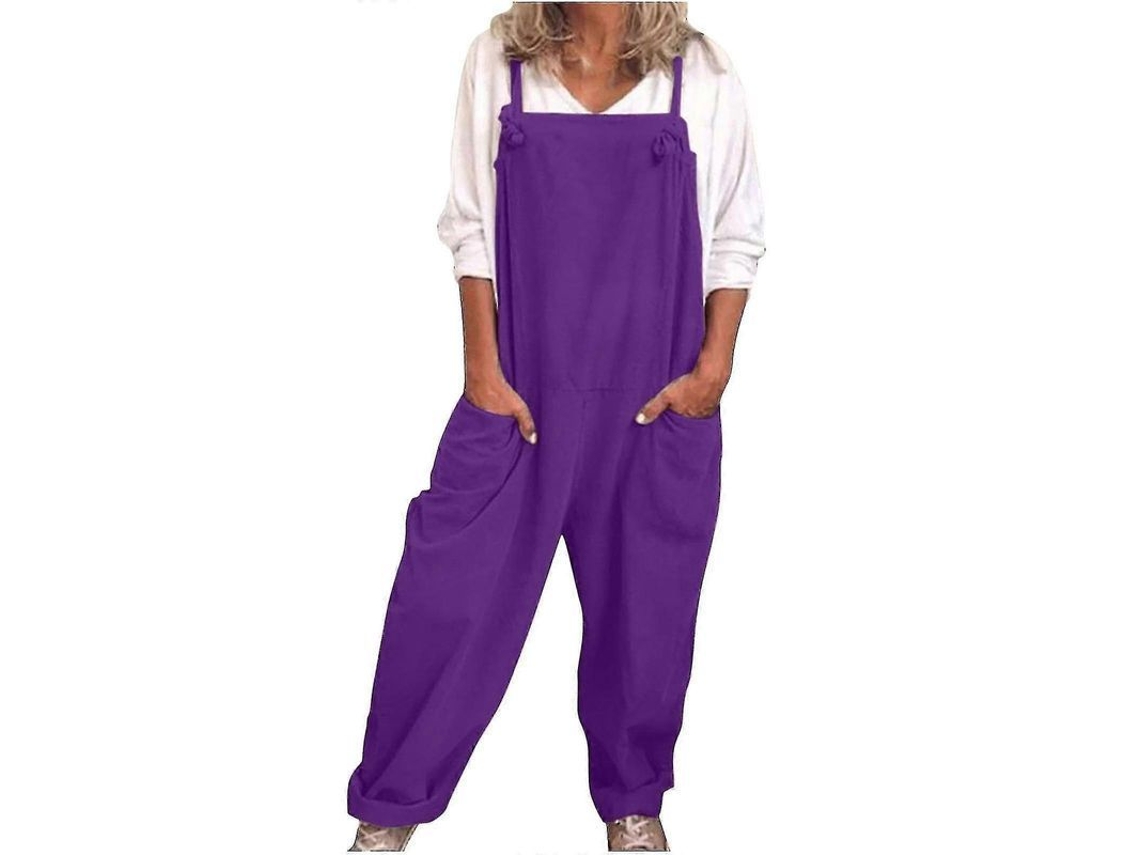 Monos para Mulher, casual, de algodão e linho, roxo, tamanho XXXL S/MARCA