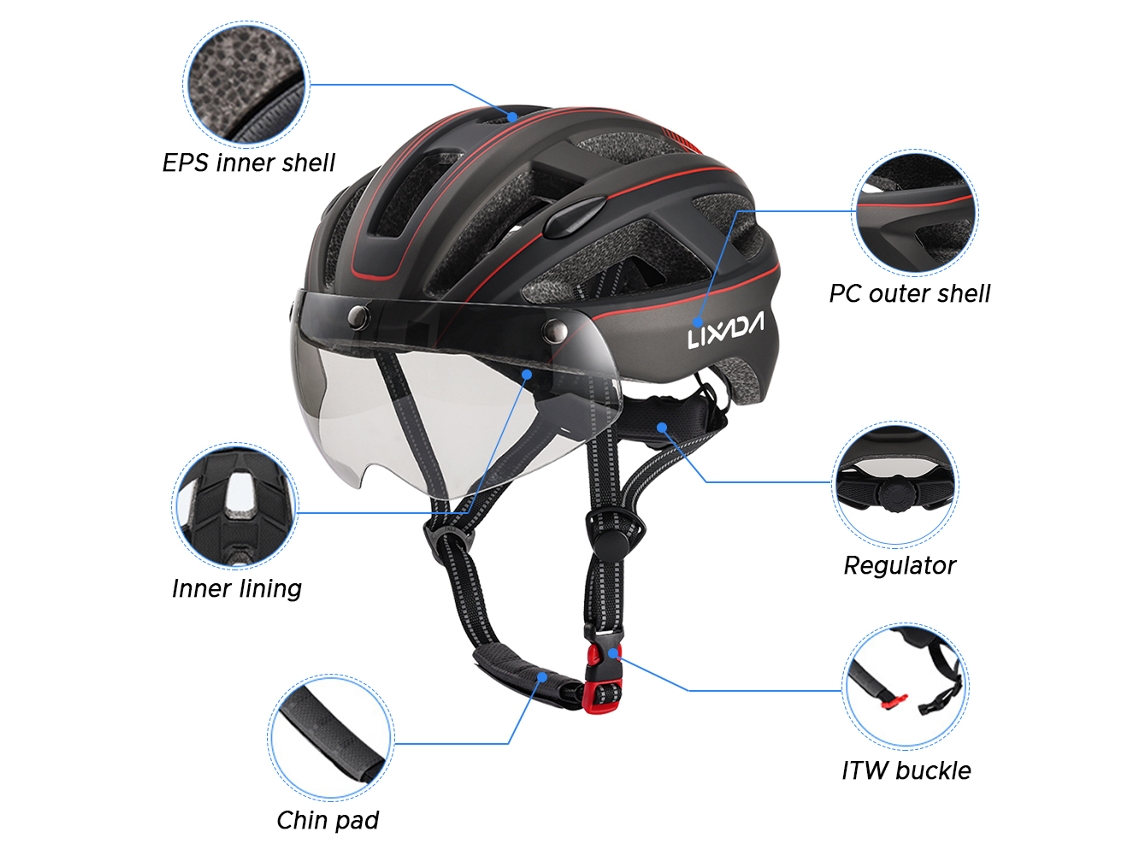 Casco de Bicicleta com Óculos Magnéticos Desmontáveis e Luz Traseira, para Montanha e Estrada S/MARCA