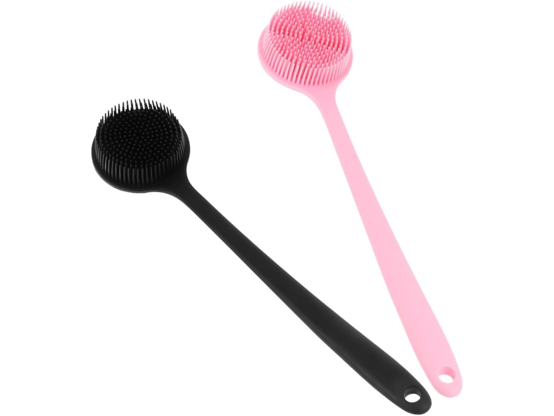 Conjunto De 2 Escovas Silicone Para Banho Com Cabo Longo, Escova Corporal Prática Para Banho, Costas E Ducha