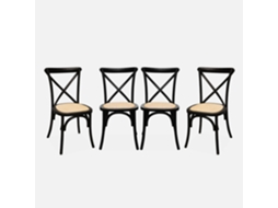 Cadeira Estilo Bistrô Em Madeira, Set De 4, Preto