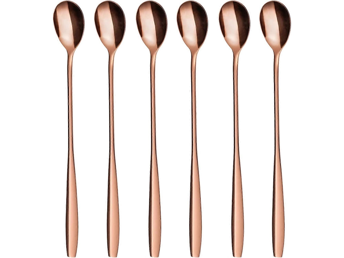Cucharas Latte Macchiato, Conjunto de 6, 22 Cm, Cucharas Longas para Coquetéis e Sobremesas, Aço Inoxidável Polido ouro Oro Rosa