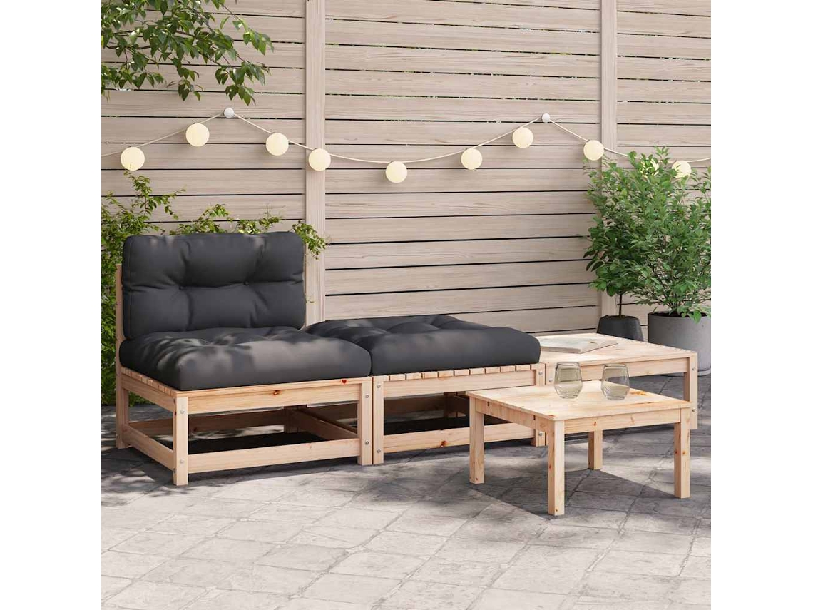 Vidaxl Sofá Sem Apoio De Braços P/ Jardim C/ Almofadões/apoios De Pés