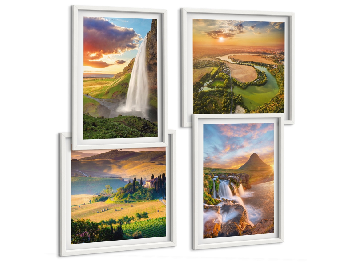 Pinturas Murais Modernas Pôsteres Azuis Elegantes Moldura Branca Fotos Para O Escritório Espelharte (conjunto De 4 Imagens)