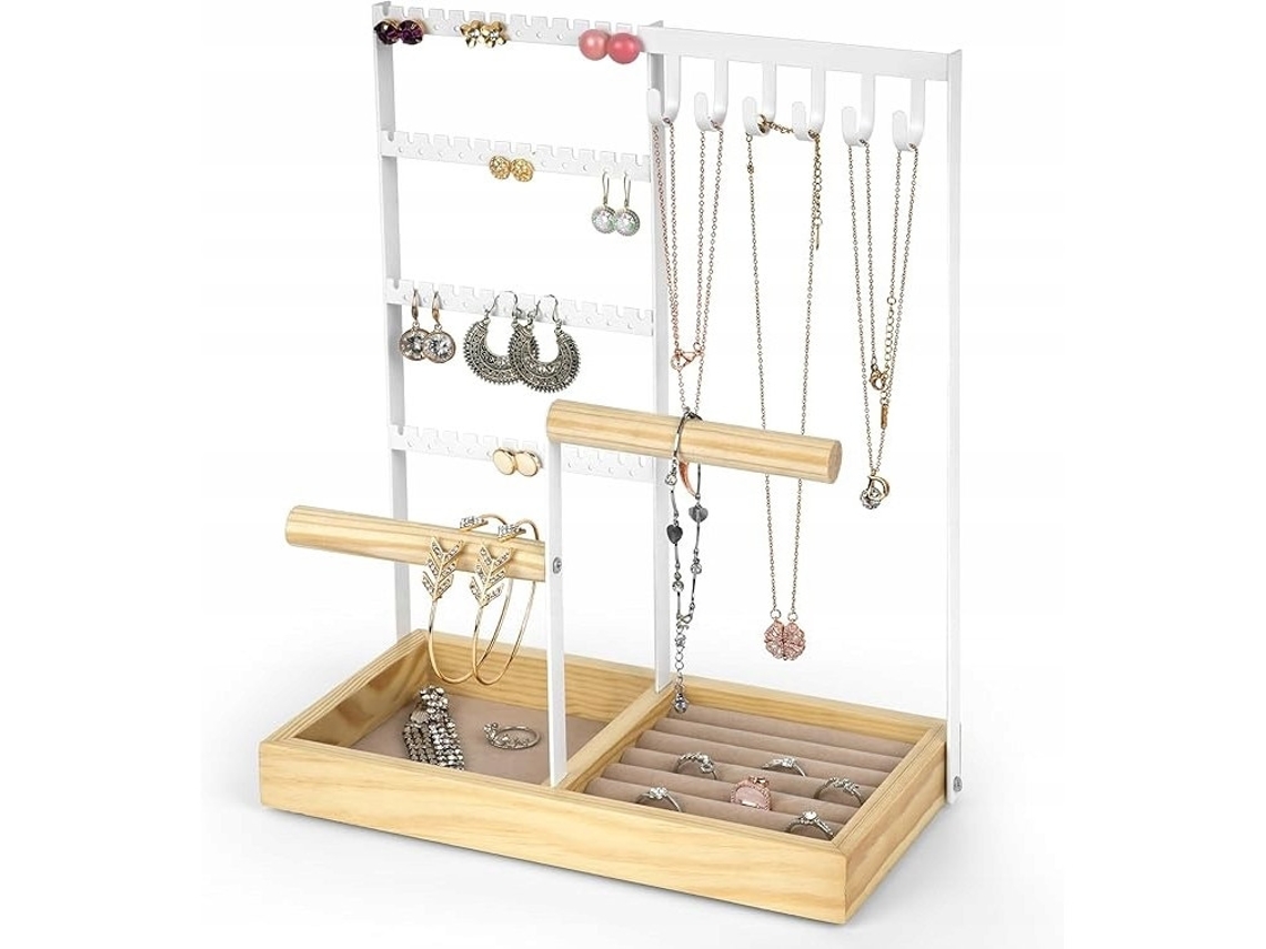 Organizador De Bijuterias 4 Em 1 Design 24 Pares De Brincos 6 Colares Branco Metal