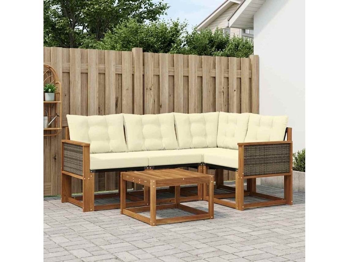 Vidaxl Conjunto De Sofás Para Exterior 5 Pcs Natural E Creme