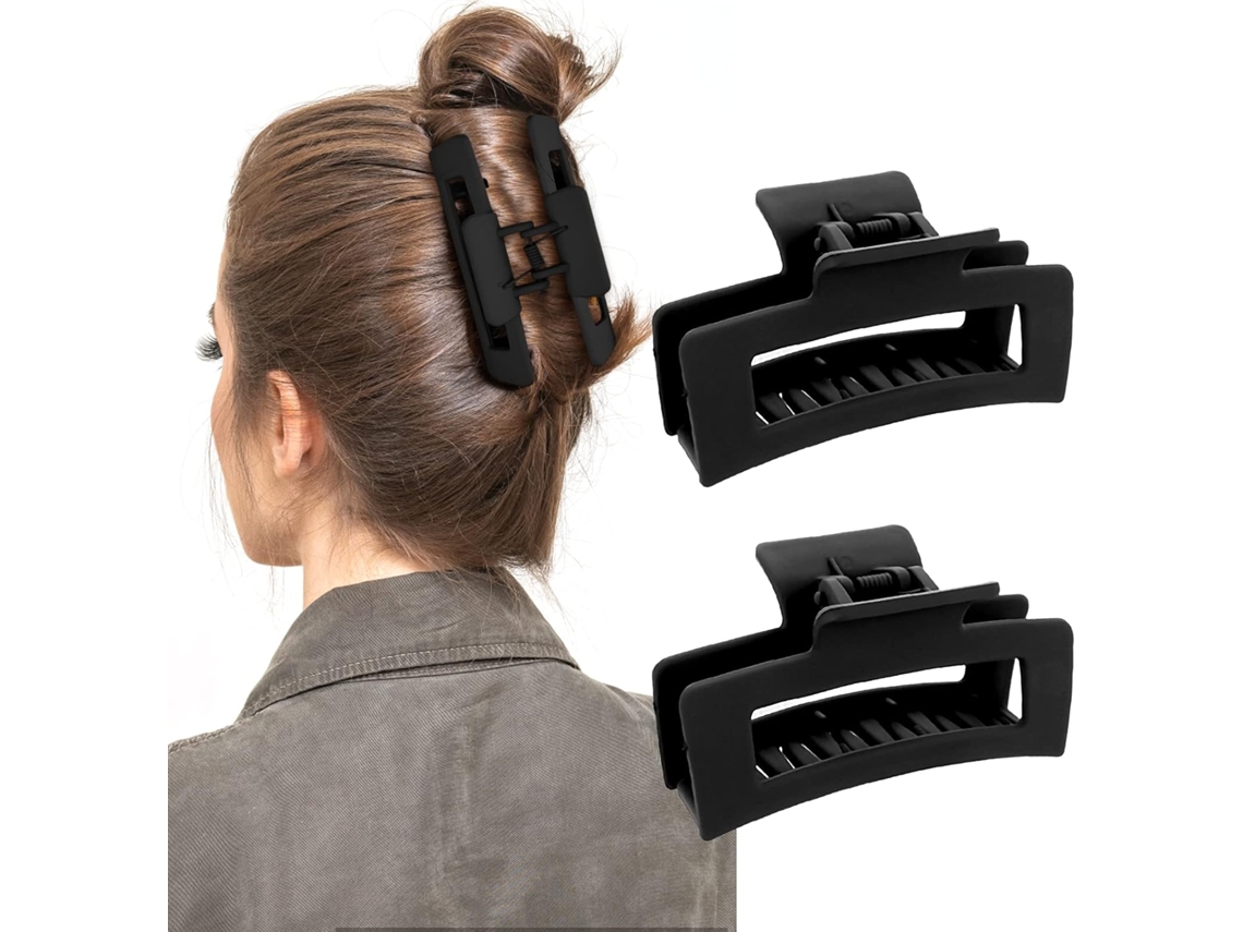 2 Presilhas de Cabelo Quadradas de 8,9 cm (3,5 Polegadas) - Presilhas Médias Antiderrapantes com Acabamento Fosco - Presilhas de Cabelo Estilo Banana com Fixação Forte - Acessórios para Cabelo (2 Pretas)