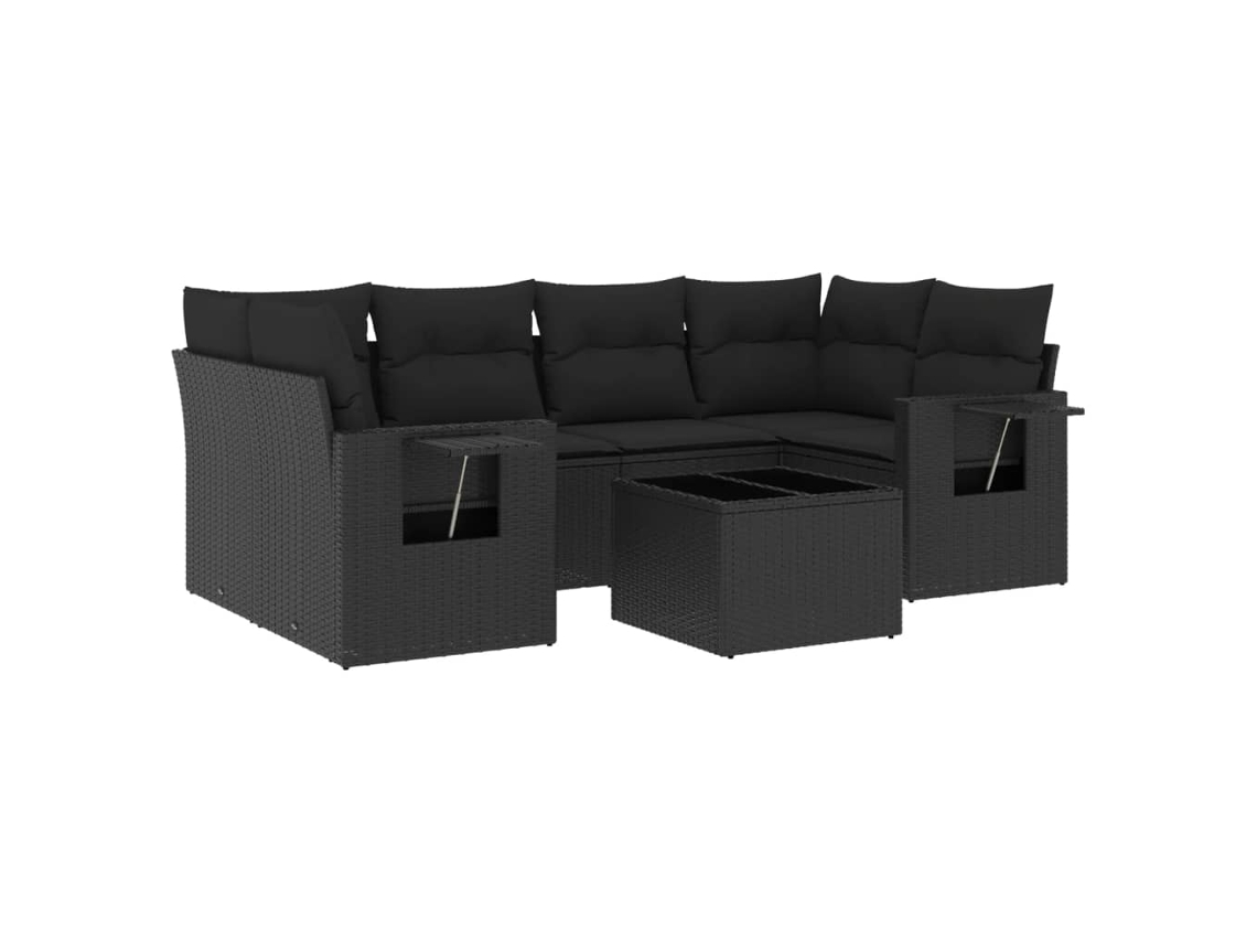 Conjunto de 7 Sofás para Jardim com Almofadões Vime Pe Preto MAISON EXCLUSIVE (7 pcs)