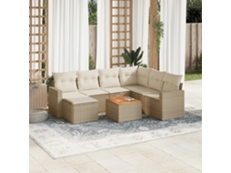 Vidaxl 8 Pcs Conjunto De Sofás P/ Jardim Com Almofadões Vime Pe Bege