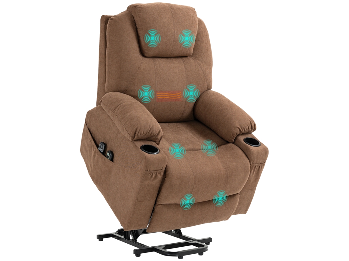 Cadeira Elevadora de Massagem de 8 Pontos com Controle Remoto. em Tecido Linho.. Café 90x101x107 Cm