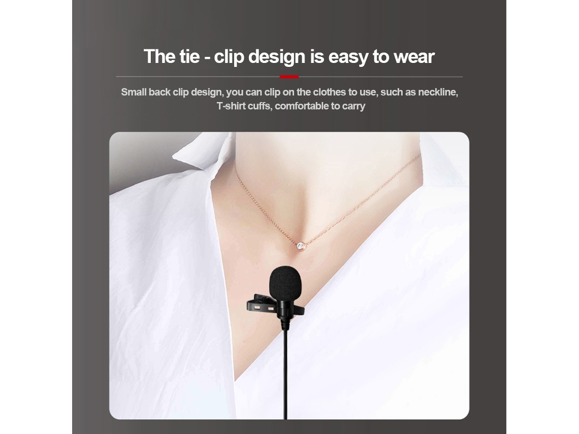 Microfone de lapela com clip de 3,5 mm para gravação profissional, podcasts, bloggers, iOS, Android, Windows com cabo de 3 m | S/MARCA