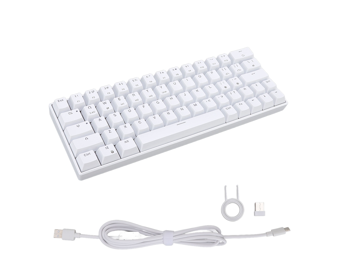 Aetheria teclado Mecânico Gamer 64 Chaves Wireless 2.4g Bt5.0 Type C com Switch Azul Branco