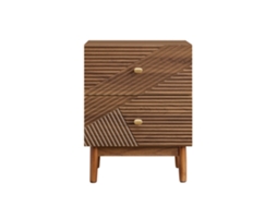 Mesa De Cabeceira Vintage 2 Gavetas Madeira Castanha Sobuy