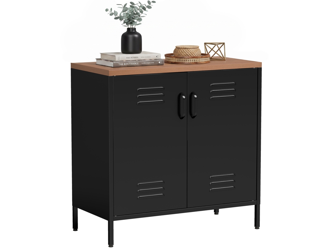 Aparador Salon Metallique, Meuble De Arrumação Industriel Avec 2 Portas Et Prateleira Ajustável, 80 X 40 X 80 Cm, Preto