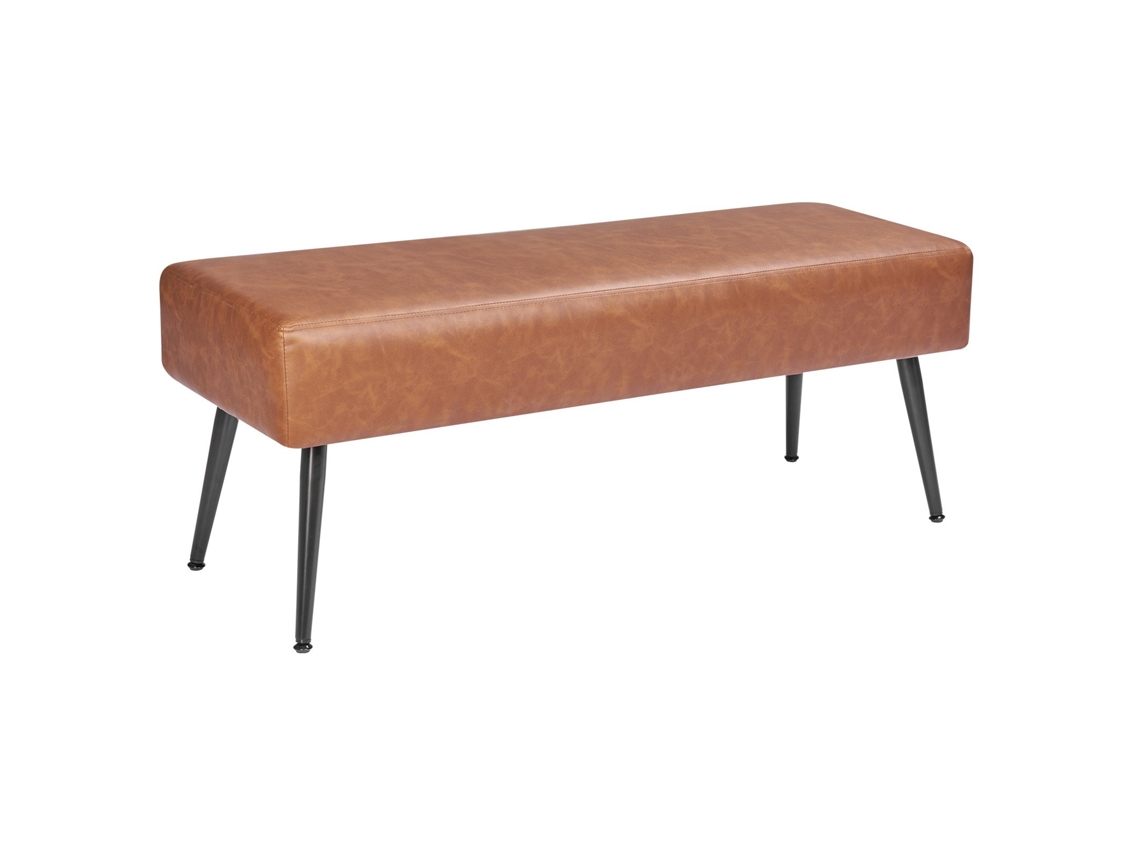 Banco de couro 400 x 1100 x 430 mm com pernas de metal e costura, veludo marrom