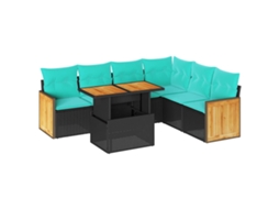 Maison Exclusive - 7 Pcs Conjunto Sofás Jardim C/ Almofadões Vime Pe/acácia Preto