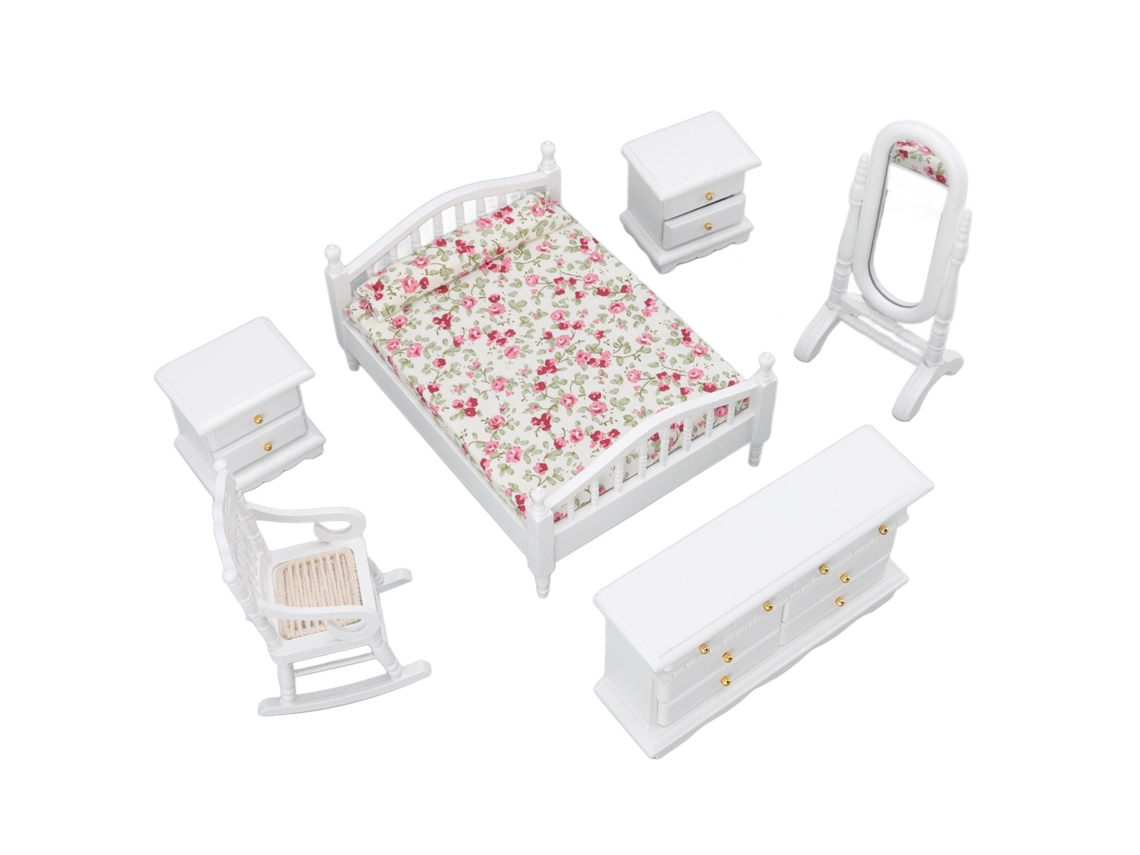 Mali conjunto de Móveis de Quarto de Boneca em Madeira 1:12 Miniatura Diy Acessórios Exquisitos 6 Peças