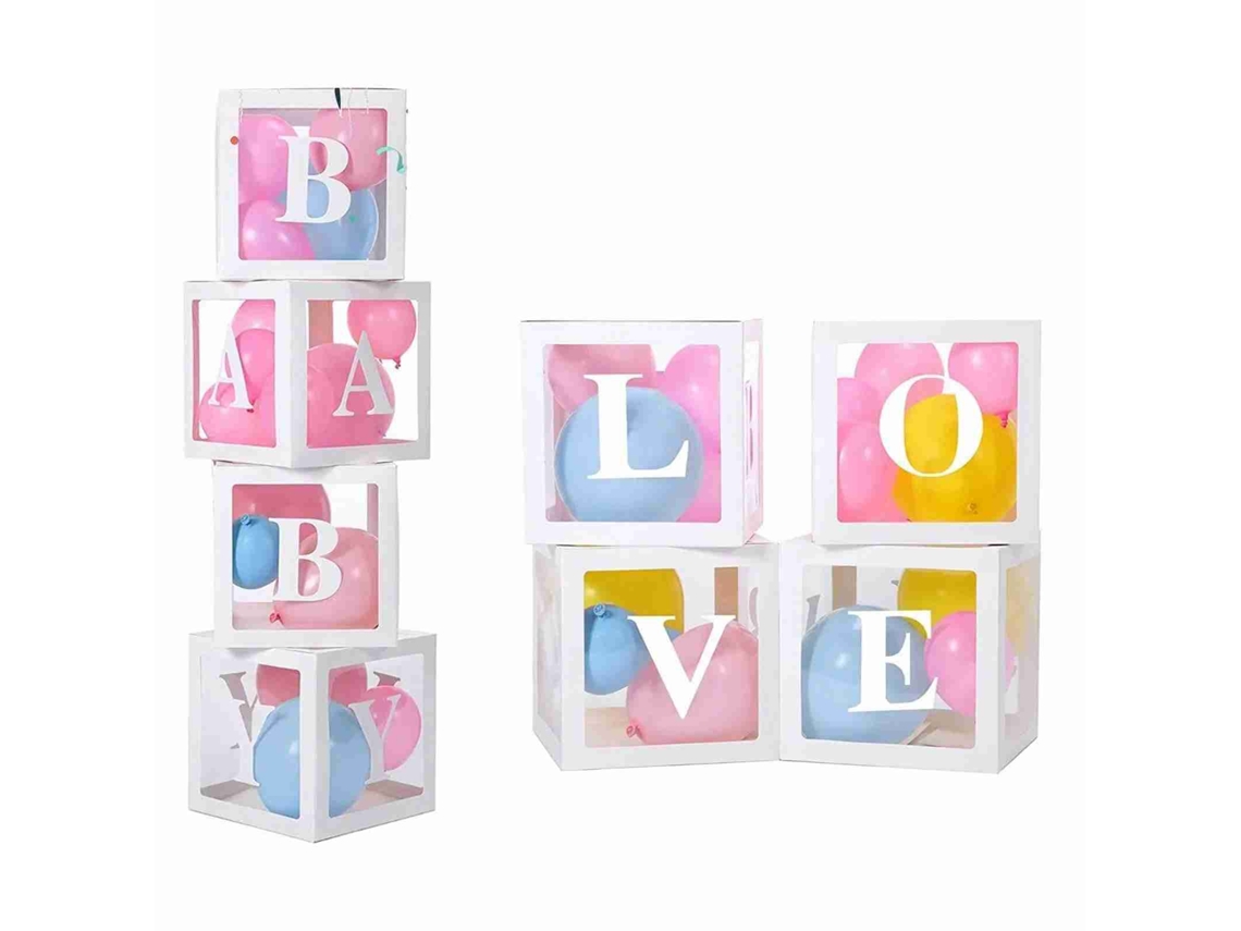 Laxiscreed Caixa De Balão Branca Transparente Para Decoração De Chá De Bebé E Festas