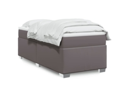 Vidaxl Cama Com Molas/colchão 90x190 Cm Couro Artificial Cinzento