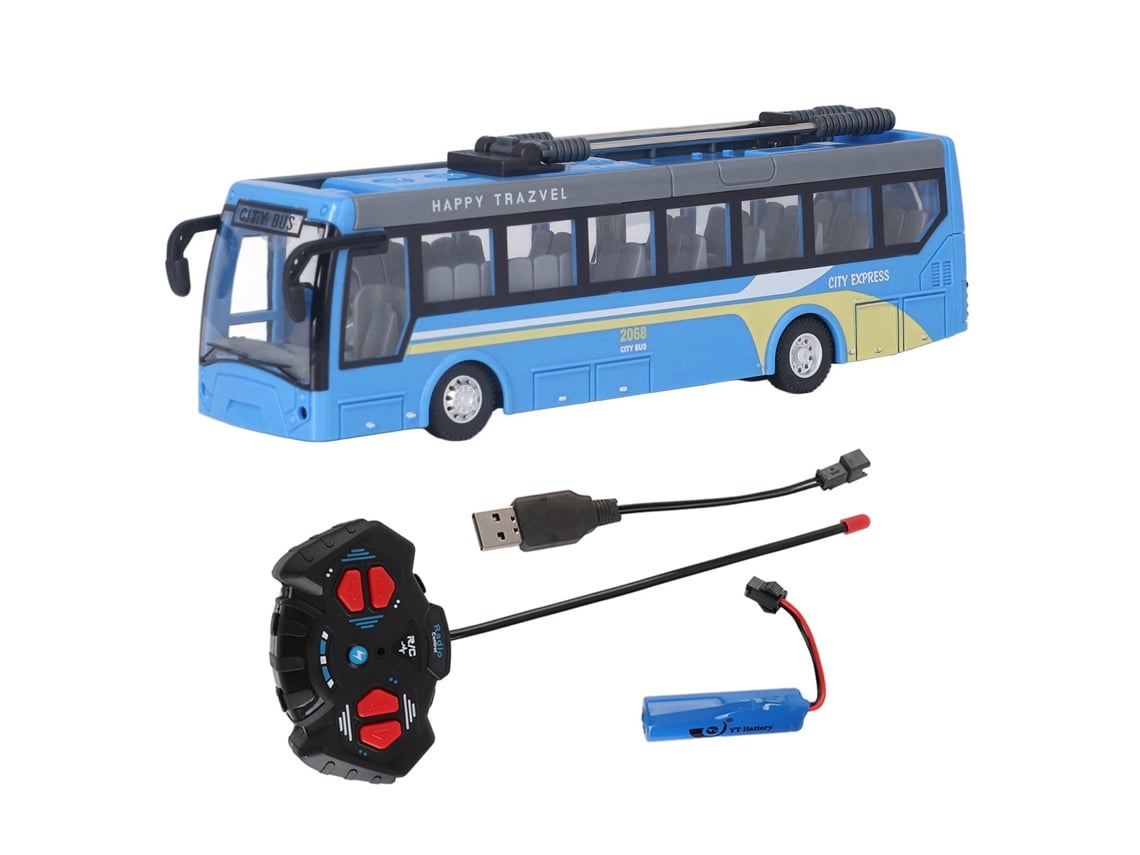 Ats ônibus Escolar Rc de Alta Simulação com Controle Remoto Carregável, Dirigibilidade em Todas as Direções, Azul para Crianças