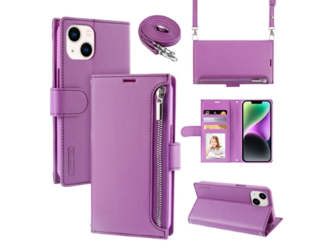 Capa Pega Para Iphone 14 Plus Hanman Pele Sintética Roxo