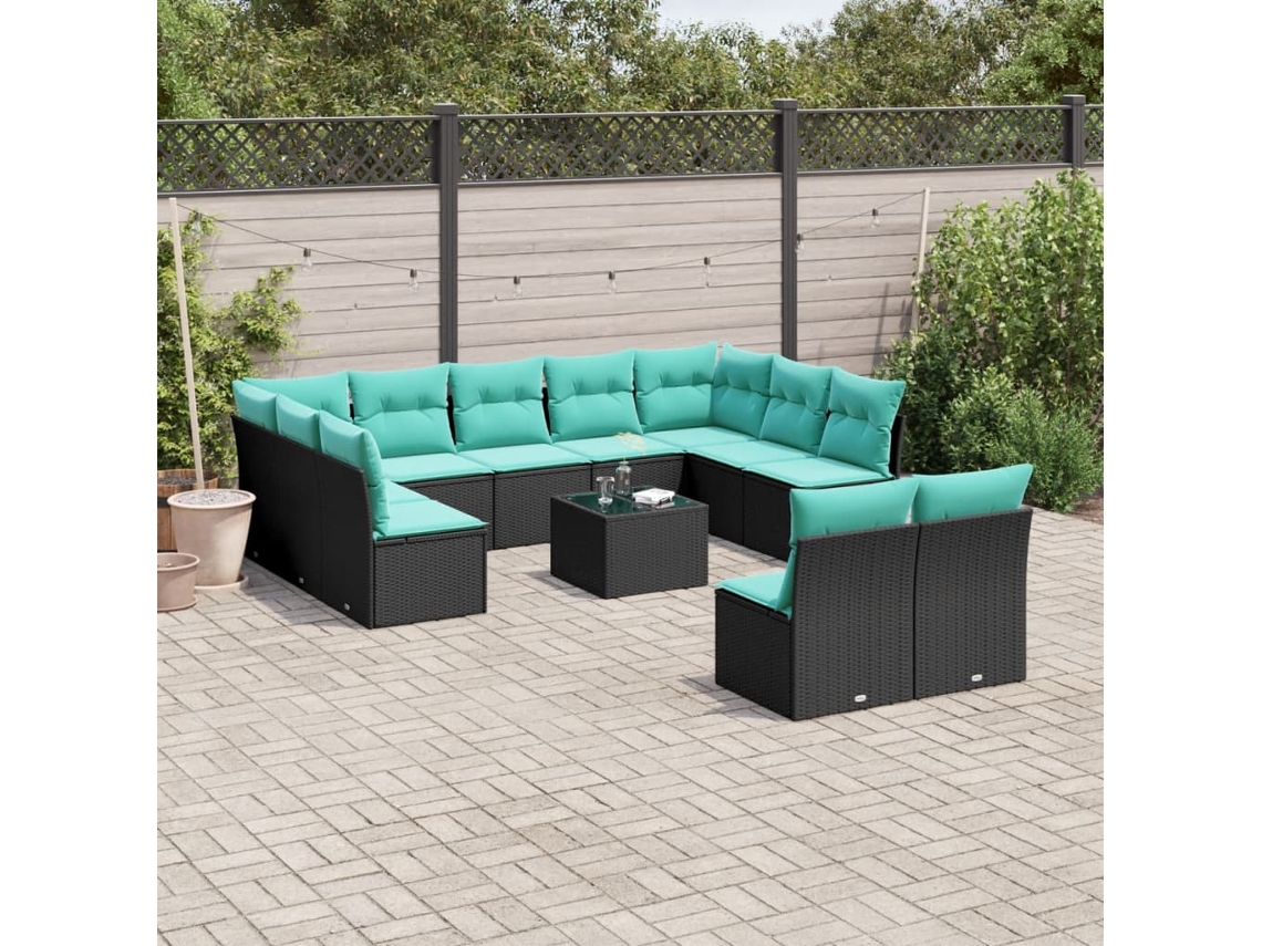 Vidaxl Conjunto De Sofá De Jardim Com 12 Peças E Almofadas Em Rattan Sintético Preto