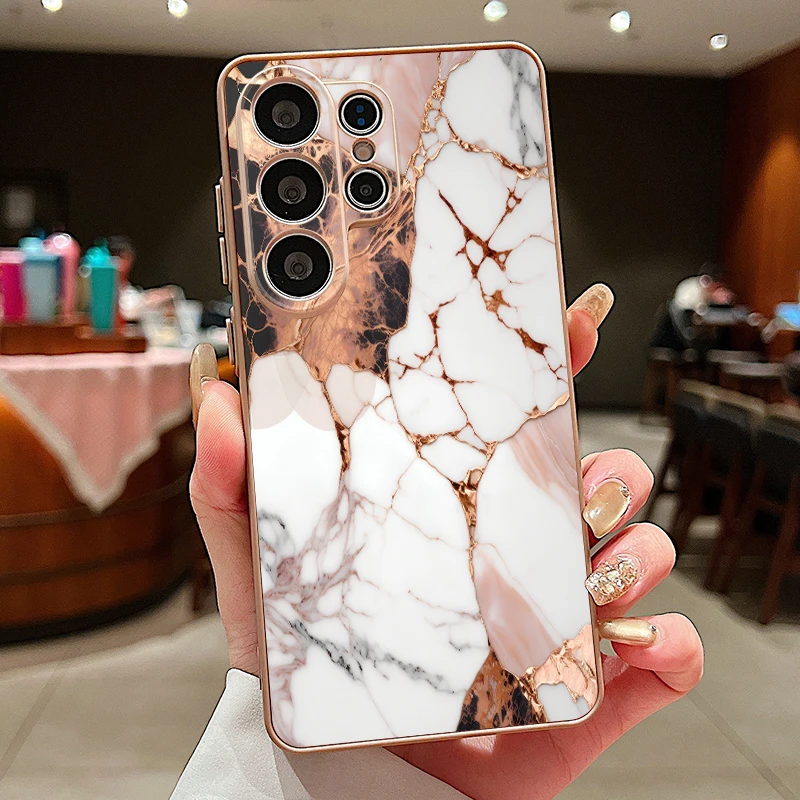 Capa Magnética Dourada Para Celular Samsung Galaxy A34 Com Estampa De Mármore