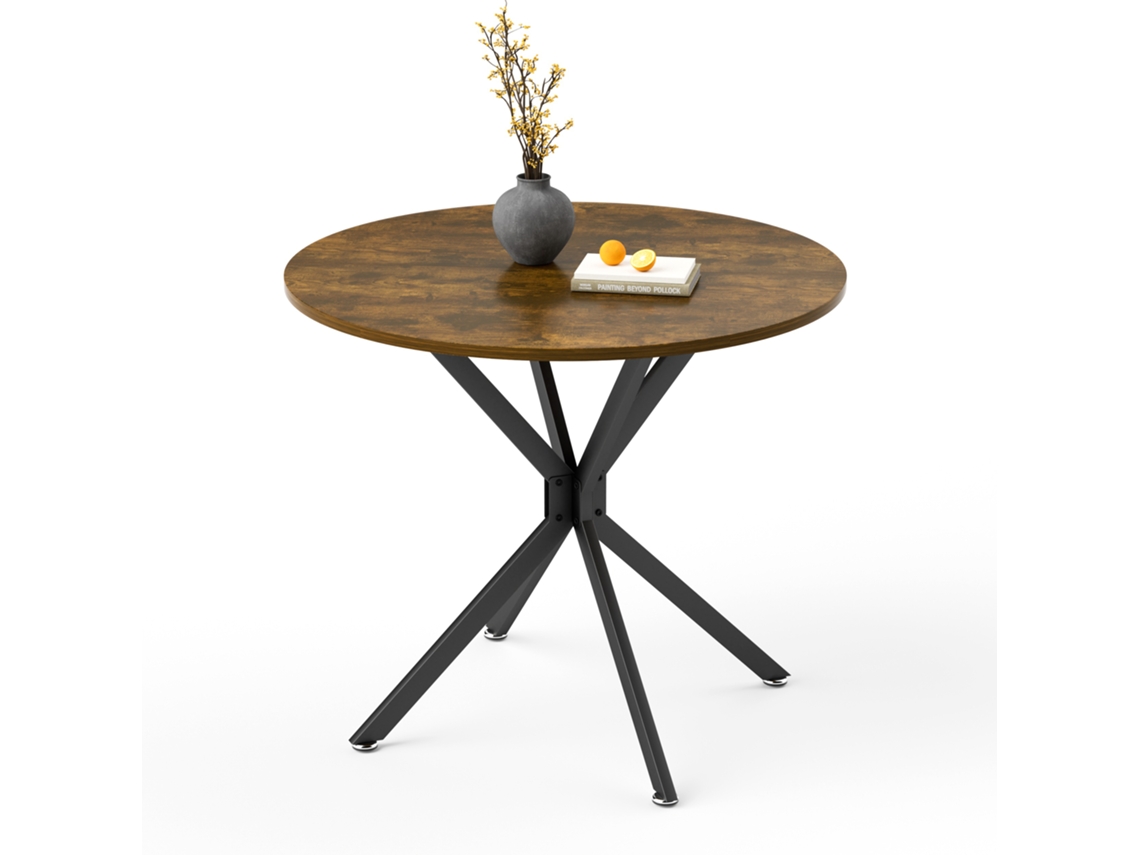 Mesa Redonda 90 Cm Madeira Marrom com Base Metálica LAMAISON