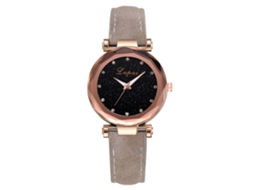 Lvpai Relógio de Pulso Feminino com Strass Pulseira de Couro Pu Quartzo Cinza