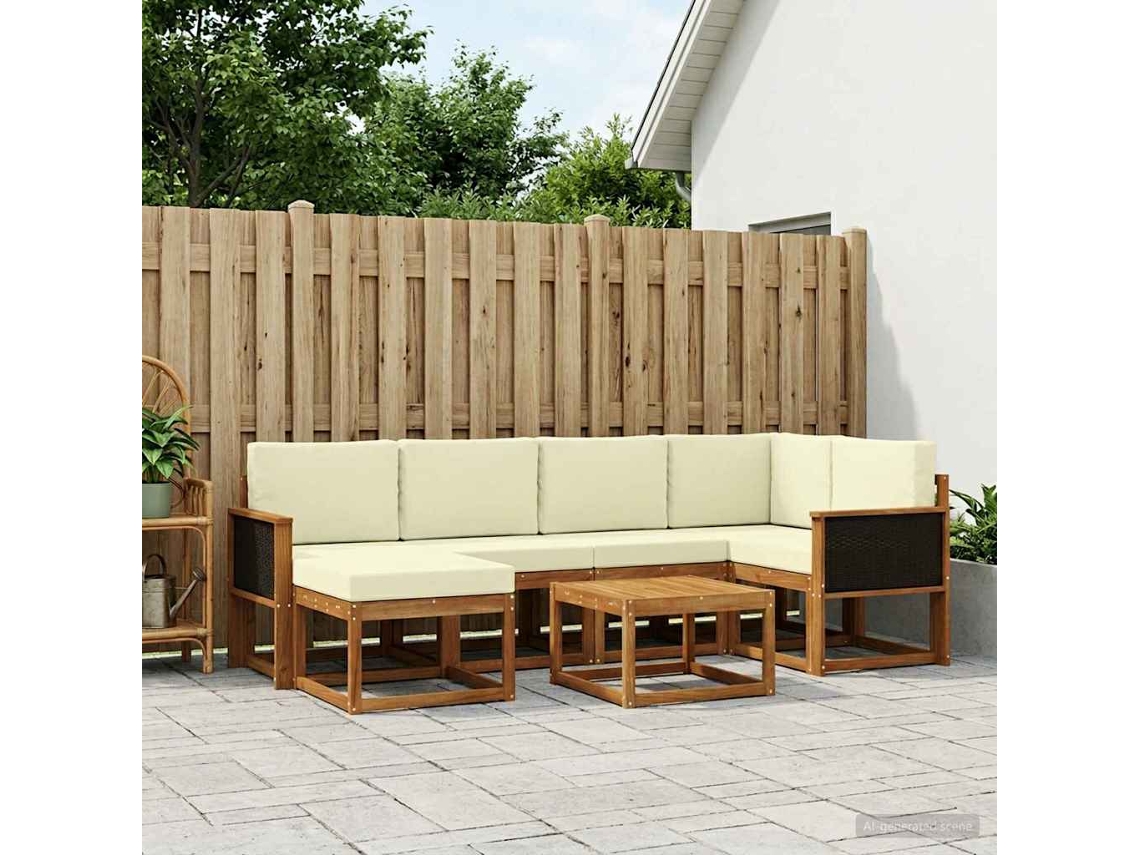 Vidaxl Conjunto De Sofás Para Exterior 7 Unid. Natural E Creme