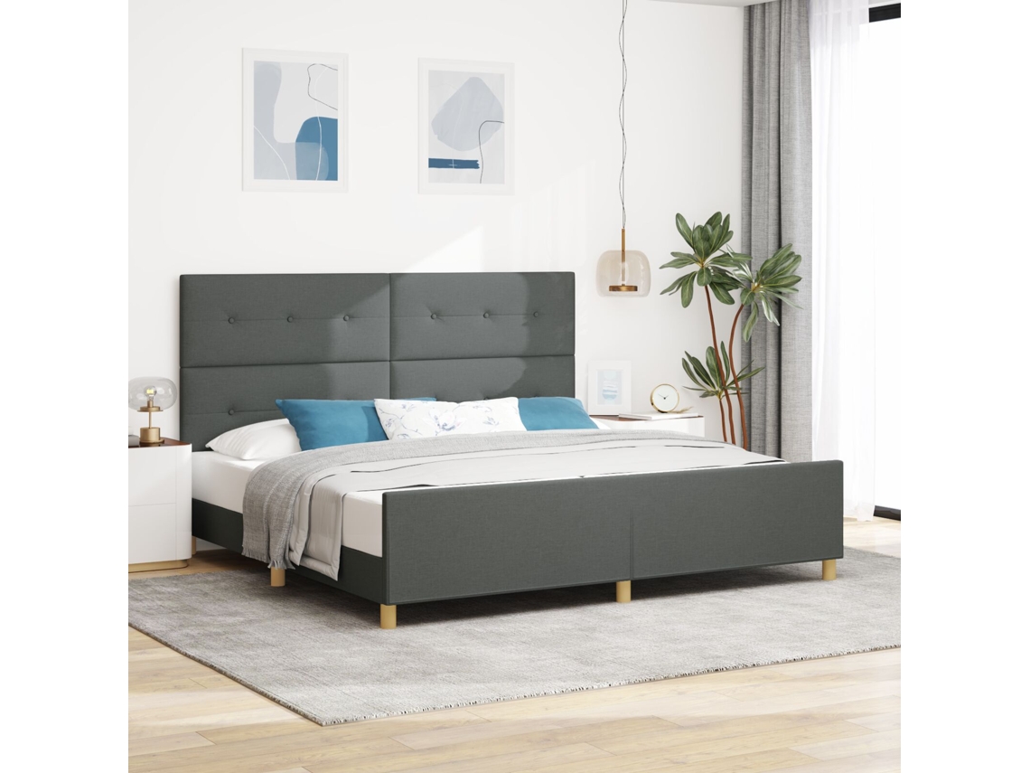 Cama De Casal Cinza Lovely Home Madeira Tecido Cinzento (200x200)