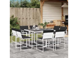 9 unidades Conj. De Jantar P/ Jardim C/ Almofadões Textilene Branco Dkd Home Decor