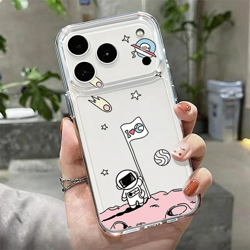 Capa Transparente Para Iphone 16 Com Estampa De Astronauta Em Desenho Animado, Feita De Silicone Tpu Transparente.