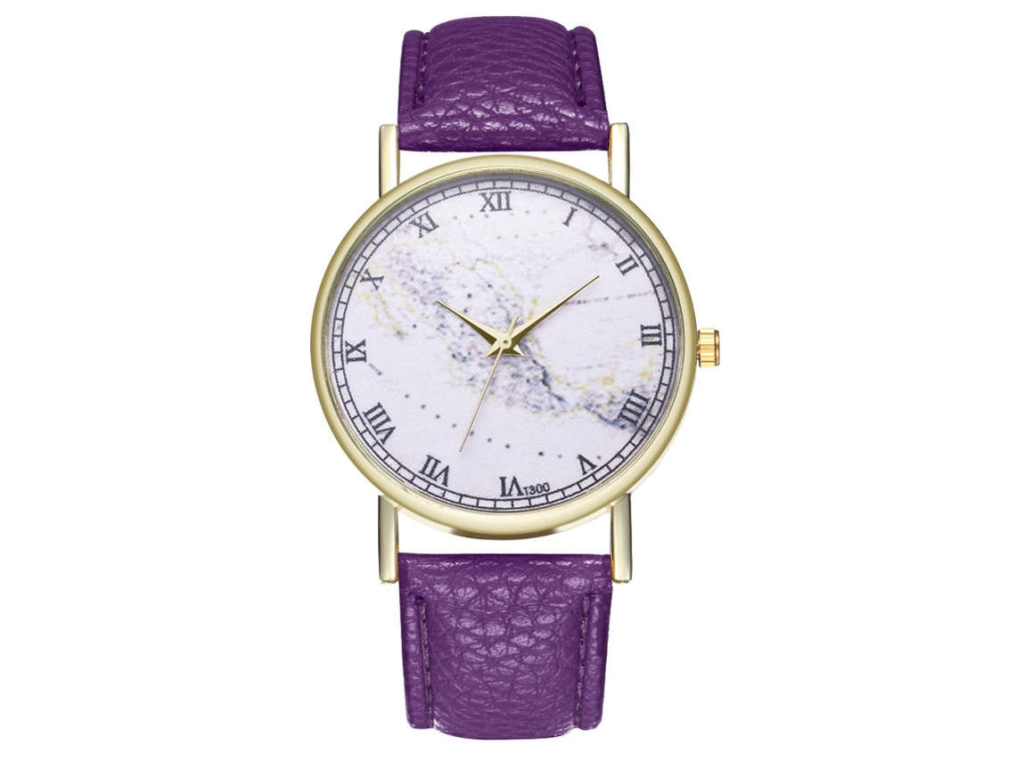 Reloj De Pulsera De Cuarzo Unisex Con Correa De Cuero Pu Morado Zhoulianfa