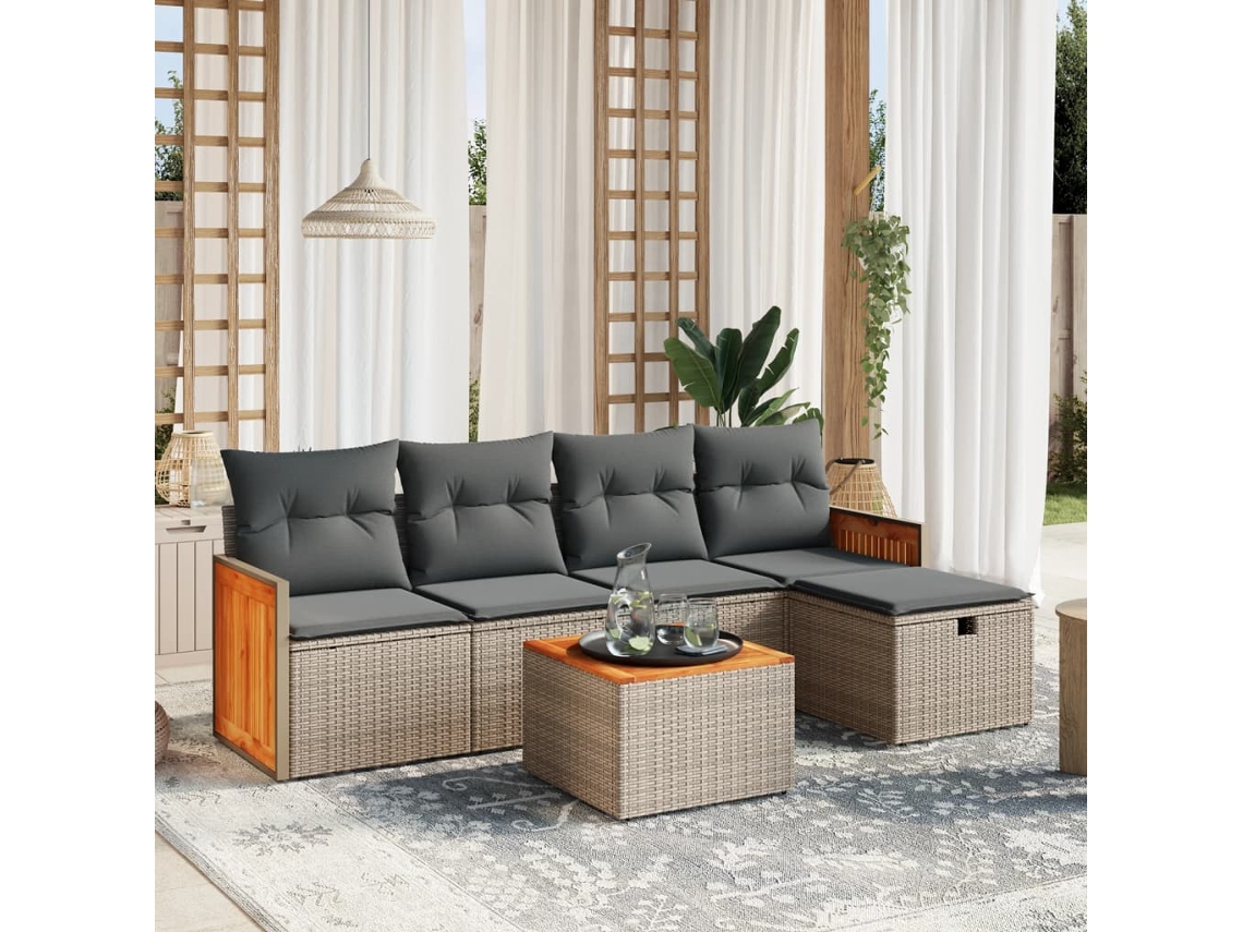 Vidaxl 6 Pcs Conjunto Sofás De Jardim Com Almofadões Vime Cinzento