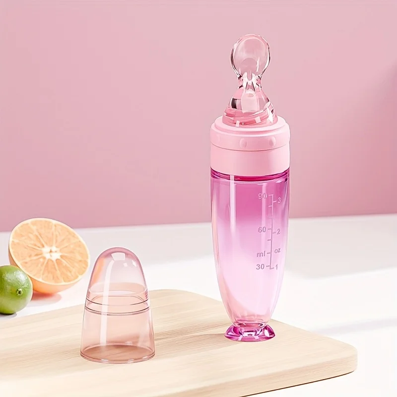 (rosa) Mamadeira De Silicone Com Bico De Colher Macio, Função De Apertar Automaticamente E Ventosa.