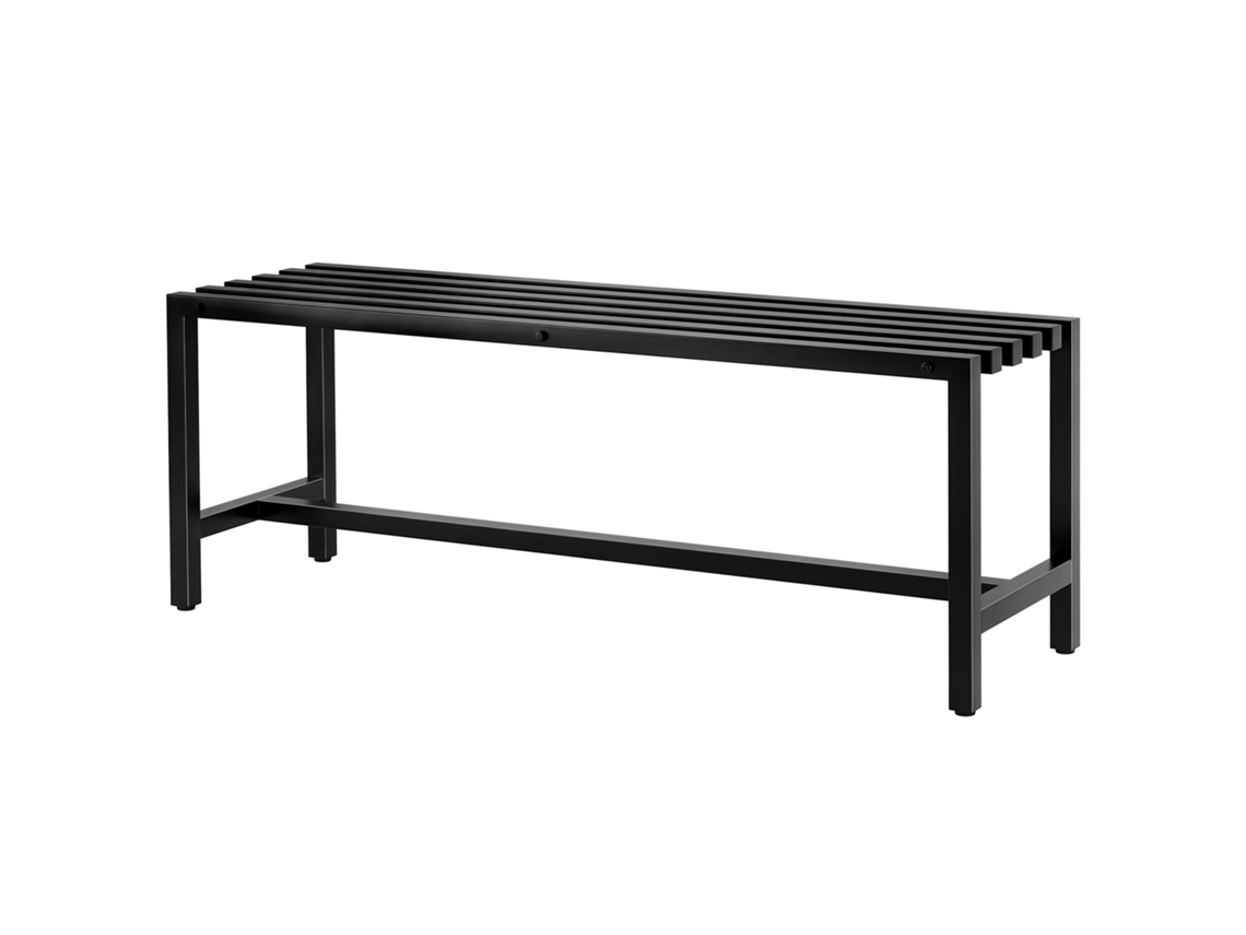 Banco Jardim Aço Galvanizado 2 Pessoas Assento Ripado 240kg Preto 117x36x44cm
