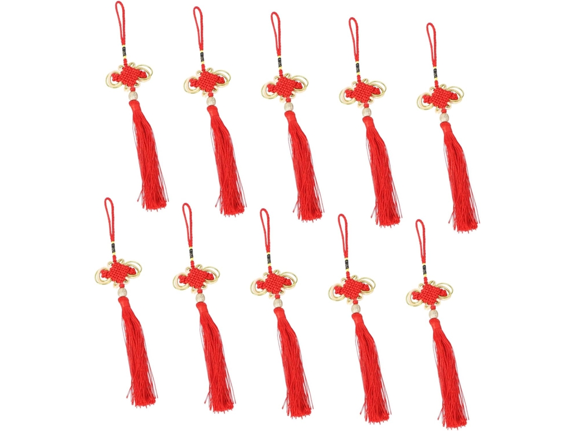 Conjunto 10 Enfeites Pendurar Carros Tradicional Chinês Corda Decorativa Poliéster Vermelha Casamentos GOKOCO