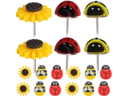 Tachinhas Decorativas, Pacote Com 30 Unidades, De Plástico, Com Desenhos De Abelha, Joaninha E Girassol, Multifuncionais