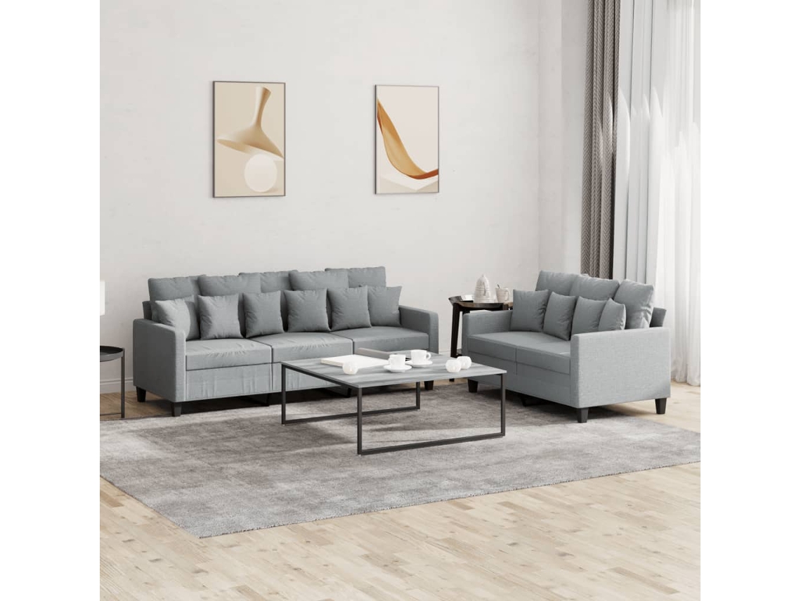 Vidaxl 2 Pcs Conjunto De Sofás Com Almofadões Tecido Cinzento-claro