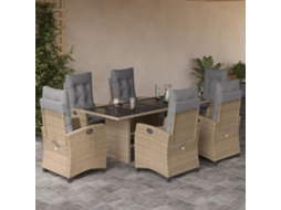 Vidaxl 7 Pcs Conj. Jantar Jardim C/ Almofadões Vime Pe Bege Misturado