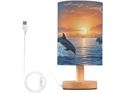Abajur De Cabeceira Com Golfinho Saltando, Luminária De Cabeceira Led, Luminária De Leitura Com Portas Usb E Cúpula
