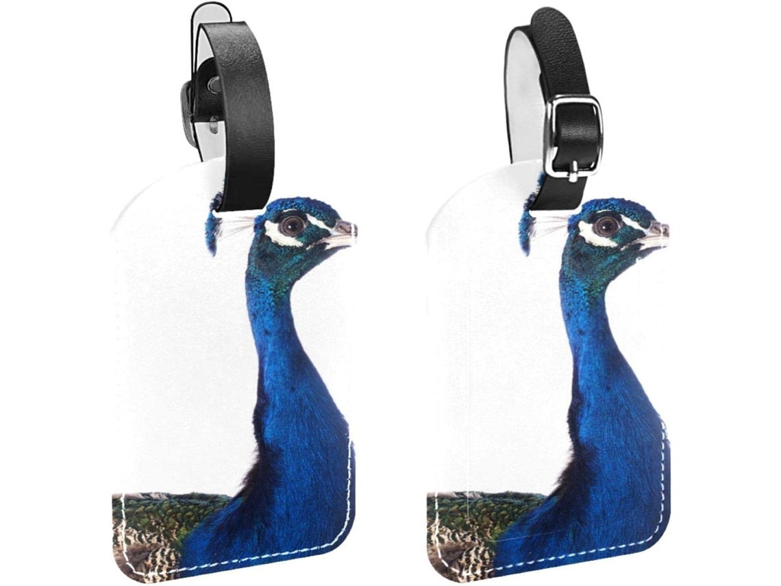 Conjunto De 2 Etiquetas Bagagem Em Imitação Couro Com Estampa Pavão