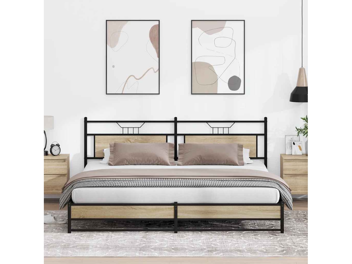 Vidaxl Estrutura De Cama Sem Colchão 193x201cm Metal Carvalho Sonoma