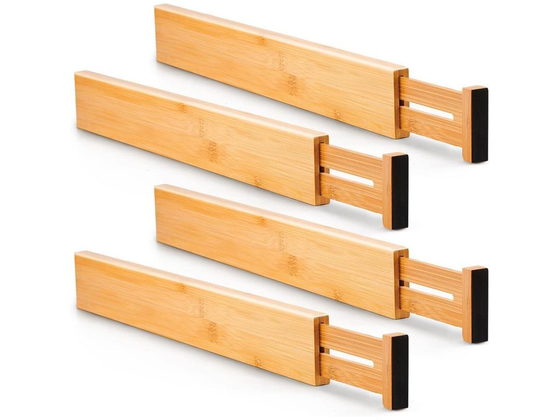 Separadores de Gaveta de Bambu Ajustáveis, 42,2 a 55,2cm, com Mola (4 Unidades) | S/MARCA