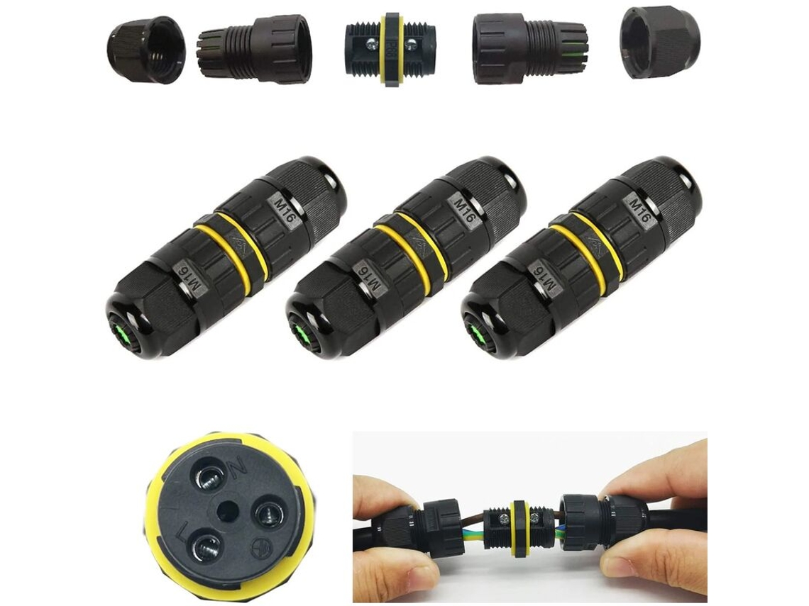 Caixa Connectoretench/ 3 Conectores À Prova D'água Ip68/conector De Proteção Cabo Externo/cabo Azul Ø 10 Mm, 3 Pohthe